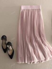 Gonna a pieghe in rete elegante a-line da donna, adatta per uso casual o da ufficio, minimalista e grazioso | gonna in rete di poliestere