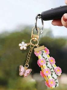 1pc Ins Style Pink Daisy Butterfly Keychain, Creative Keyring, Lace Keychain, Phone Accessory, Key Chain, Women's Accessories, Girls Keychain, Bag Decoration, Bag Charm, Cute & Fashionable Gift Souvenir, Suitable For Car Keys Couples Birthday & Holiday Gifts - Multicolor - View 6