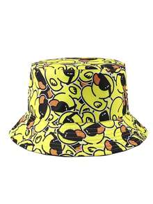 Casual Cartoon Yellow Duck Print Reversible Bucket Hat, Unisex Sun Protection Summer Hat - A - View 13