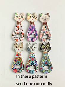 1pc Customizable Cute Cat Or Dog Head Embossed Gold Foil Art Dual-Use Bottle Opener And Fridge Magnet For Home Decoration, Daily Use Or Festival Gifts Birthday Graduation