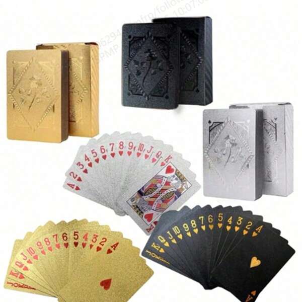 1/4 pièces Cartes de poker en plastique à la mode et imperméables, cartes de poker épaisses dorées imperméables et résistantes à la fracture, durables et élégantes en or ou feuille d'or, cartes de poker en tant que cadeaux de jeu, pour les fêtes et les loisirs.