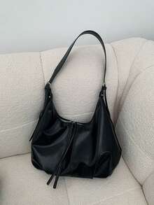 2025韩版时尚百搭女士做旧复古腋下包，大容量手提包，适合购物、派对、聚会、旅行、送礼 - 黑色 - 查看 5