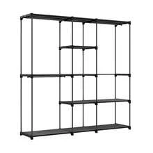 Armario, Perchero, Guardarropa, con Barras, Vestidor, Estantes de Tela, Marco de Metal, 182 x 43 x 182 cm, Negro Tinta - Negro - Ver 7