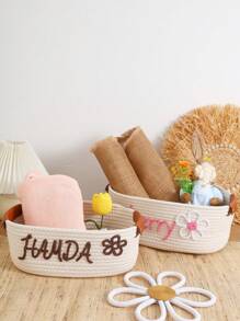1 pezzo Cesto di immagazzinaggio intrecciato a mano personalizzato, adatto per bagno, camera da letto, soggiorno, bambini, giocattoli per animali domestici, San Valentino, matrimonio, decorazione per la casa, Ognissanti, scatola di immagazzinaggio per studenti per il ritorno a scuola, rinfrescamento della casa