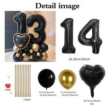 43pcs Black Number Column Balloon Set, Includes 32 Inch (81.28cm) Black Number Foil Balloons, Black & Metallic Gold Round Latex Balloons, Suitable For Anniversary, Birthday Decorations, Brides, Wedding Decor, Graduation, Festivals, Party Decor