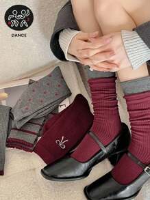 5 Pairs Grey Knitted Thigh High Socks, Women Ribbed Mid-Calf Socks
