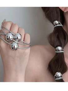 5pcs/Set Golden And Silver Spherical Hair Ties, New High-End, Simple, Sweet And Cool Hair Ties, Hair Ties That Won't Damage Hair, Braided Hair, Suitable For All Kinds Of Hairstyles, Can Be Used All Year Round, Valentine's Day And Halloween Decorative Hair Accessories, Beach And Beach Photography, Festival Accessories, Home Beauty Women Accessory Gifts ,Head Piece