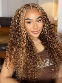 Glueless Deep Wave Wig Human Hair Pre Plucked Highlight Color Put On And Go Wigs Pre Cut Lace Curly Lace Wigs For Women No Glue 5x5 Lace Closure Wigs - S4/27 - 查看 1