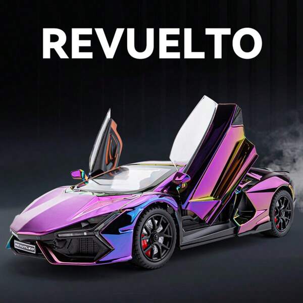 modelgt 1:24 Maßstab Gußmodell Auto Lamborghini Revuelto, verchromte Version mit Sprühfunktion Spielzeug, Zinklegierung Guss, Innendekorationssammlerstück, Geschenk für Jungen