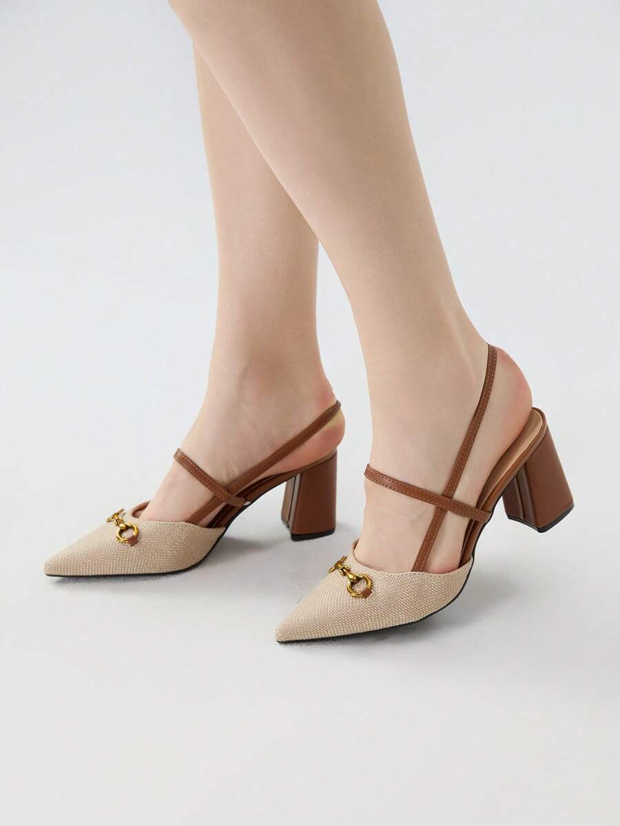 Zapatos de tacón alto para mujer con decoración de hebilla de tela de lino, elegantes y con estilo para fiestas y vacaciones, regalos de Navidad y invierno