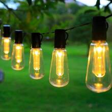 1 pièce Guirlandes lumineuses solaires à 10/20/30 LED pour éclairage de rue et de zone, ampoules décoratives de Noël IP44 pour l'extérieur, guirlandes de fête vintage, pour jardin, tonnelle, vérandas, camping - Finition métal mat, semi-affleurant, commande d'interrupteur, applique amovible, abat-jour en acrylonitrile butadiène styrène, batterie au nickel 400 mAh, chargée solaire, solution d'éclairage commercial, éclairage extérieur, idéal pour Noël, parfait pour Thanksgiving