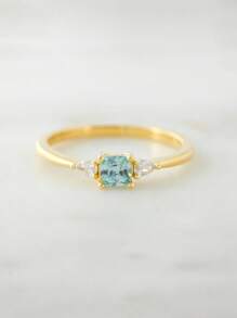 1pc S925 Sterling Silver Vintage Style Blue Zirconia Minimalist Ring, Elegant & Versatile Jewelry Gift For Women, Suitable For Daily Wear, Parties, Holidays