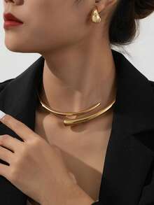 1 Set Elegant High-End Geometric Shape Alloy Bracelet, Ring, Necklace, Earrings Jewelry Set For Women, Suitable For Parties, Galas, And Dates, An Elegant Gift For Girlfriend - Gold - View 12