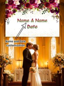 1pc Custom Personalized Wedding Background Cloth, Party & Photo Shooting Decoration Banner With Star & Rose Pattern