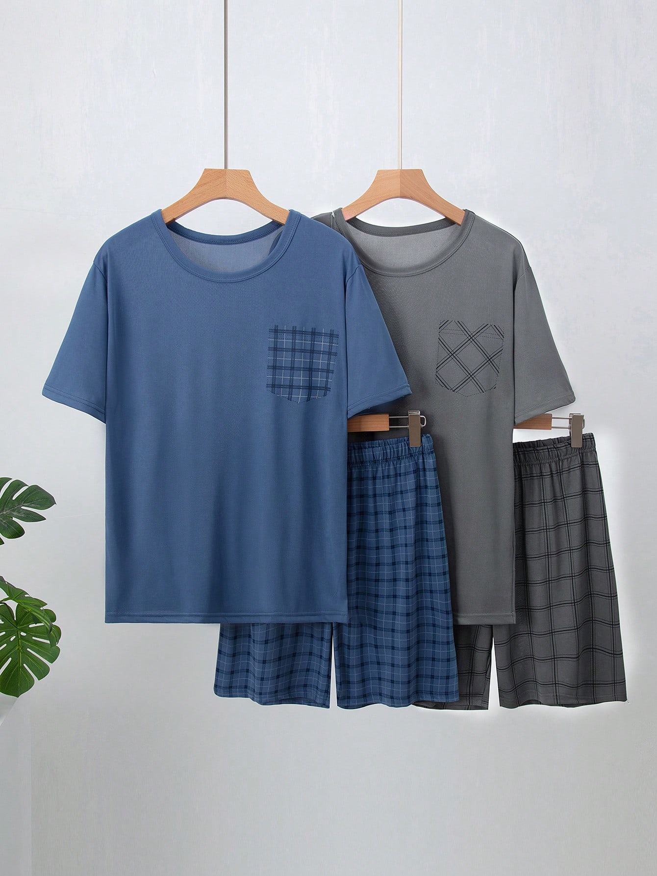 4 قطع طقم بيجاما صيفي خفيف للرجال، ملابس علوية بأك...