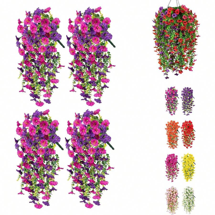 2/4Pcs Artificial Hanging Flowers, 29.5in Perfect Home Garden Decoration–Hanging Morning Glory, Artificial Simulation Flowers, Hanging Baskets Fake Flowers For Home Porch Patio Balcony - 彩色 - 查看 1