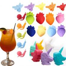 12 件草莓形酒杯标记、硅胶酒杯挂饰、水果饮料标记、酒杯标签、酒杯装饰，适用于派对、酒吧、餐桌和家庭使用 - 彩色 - 查看 7