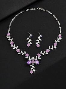 2pcs Women Jewelry Set Flower Necklace And Earrings For Party Dress Gift