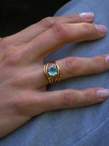 1 pieza Anillo de Cristal Azul - Anillo plateado en plata sólida para Mujeres, Joyería Elegante y Atemporal, Regalo de San Valentín/Cumpleaños, Accesorio Clásico de Uso Diario