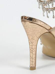 Women's Stiletto High Heel Sandals, Fashion Minimalist Strap With Rhinestone Snake Wrap Round Toe, Basic Style For Summer & Autumn - Light Gold - View 8