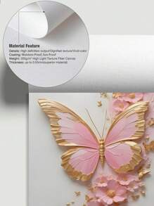 3Pcs/Set, Optional Frame, High Quality Print Painting, Modern Style, Butterfly, Pink, Gold, Flowers, Three-Dimensional Craft, Sweet Style, Home Decoration, Decorative Painting, Suitable For Living Room, Sofa, Bed, Hallway, Bedroom, Bathroom, Office, Perfect Art Gift