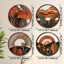 4pcs Round Wooden Decorative Hanging Ornaments (Hanging Ornaments), Wood Carved Wall Decoration, Bohemian Style, Natural Landscape, Housewarming Gift, Give To Friends And Relatives, Holiday Gifts Room Decor Bedroom Decor Home Decor - Multicolor - View 2