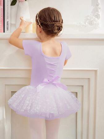 Vestido de baile para niñas, body de baile de manga corta rosa con falda tutú de princesa, para danza china y práctica de ballet