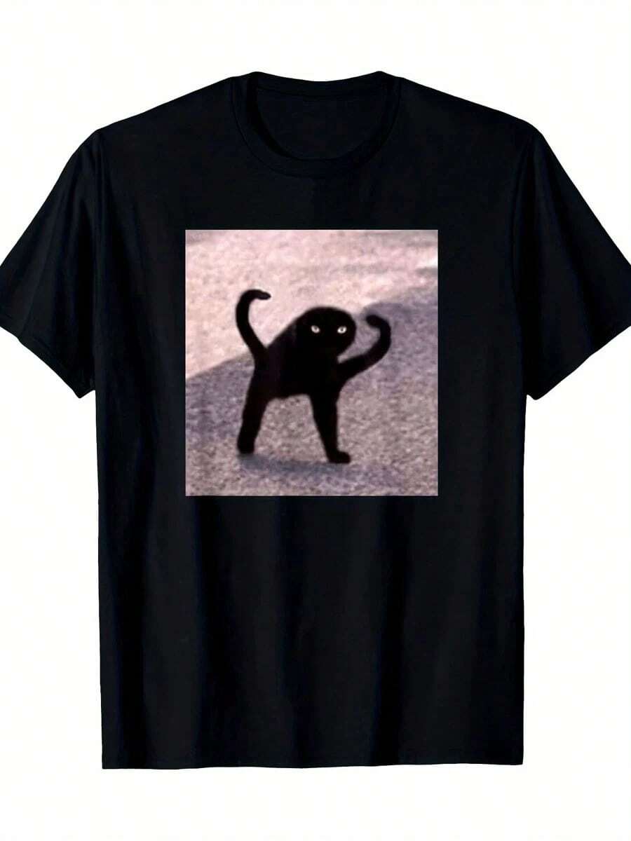 Cursed Cat 'Angry As Fuk' Meme Tee - Men's Funny Graphic T-Shirt, 100% Cotton Oversized Fit For Streetwear (S-3XL) - Black - View 1