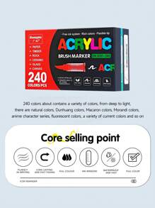 240/168/120/72/60/48/36/24/12 Color Direct Liquid Acrylic Marker Pens, Students Use Art Professional Drawing Drawing Color Soft-Head Marker Paper-Tight Stackable Diy Graffiti Coloring Book Coloring Pen Can Draw Glass Stone Waterproof Body Painting Brush Christmas Gift