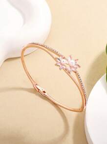 1pc Flower Design Jewelry Women Bracelet, Inlaid Zirconia Friendship Bracelet, Cute Graduation Season Gift
