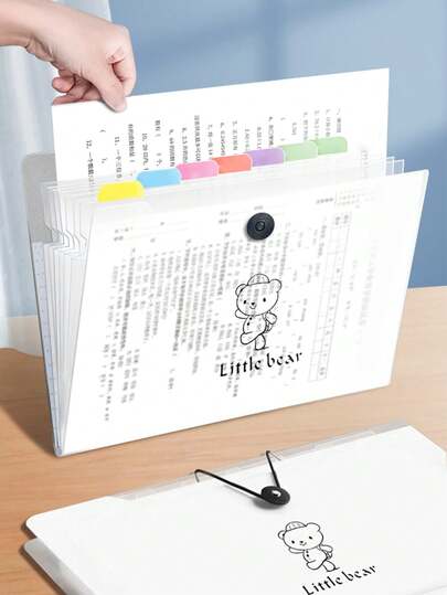 1 个风琴封口透明大容量储物袋，5/8/12 个隔层可选，卡通熊文件夹，背带熊文件夹，学生试卷袋，科目整理袋，文具整理袋，返校礼物（含索引标签）