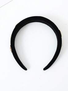 1pc/2pcs Palace-Style Star & Heart Polyester (Polyethylene Terephthalate) Wide Pearl Love Velvet Sponge Hairband, Five-Pointed Star Velvet Hairband, Suitable For Daily Matching Wear In All Seasons - Multicolor - View 5