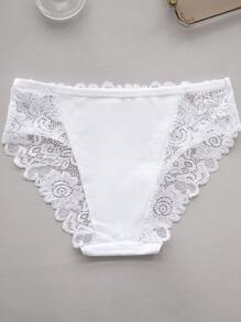 6pcs Elegant Solid Color Panty Lace Trim Briefs Underwear Set For Women