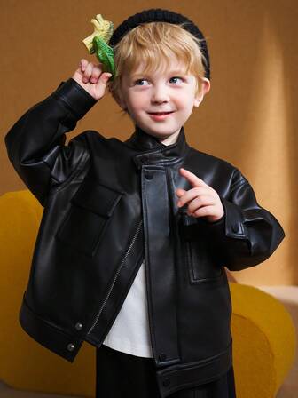  Chaqueta cortavientos de estilo motociclista ASK JUNIOR en color negro para niño, acolchada y abrigada para el invierno