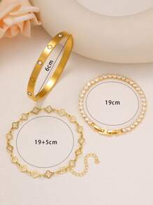 New Flower & Four-Leaf Clover Zirconia Bracelet & Bangle Set, Multi-Element Accessory Set Suitable For Women's Daily Wear, Versatile