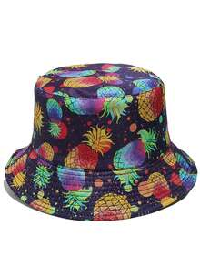 1 件女式双面几何水果印花渔夫帽，可爱百搭设计，适合户外、派对、日常穿着、防晒、轻便，适合休闲、露营和日常使用