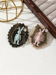 1 pieza Elegante broche de conejo decorativo hecho a mano de aleación, joya floral elegante, pin regalo para mujeres, adecuado para uso diario