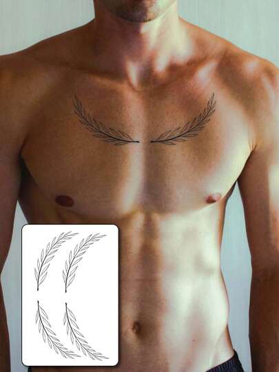 1 adesivo de tatuagem de ervas masculino, com padrão de folhas verdes e videiras em estilo gótico, adequado para homens descolados, de longa duração de 7 a 14 dias, à prova d'água e de suor quando colocado no peito