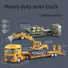 2pcs Semi-Trailer Shipping Container Engineering Toy Set, Include Vehicle, Tank, Excavator, Truck Models, Inertial Toy, Educational Gift For Children,Back To School - Multicolor - View 6