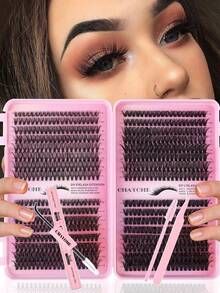 640片D型卷翘自然款假睫毛，10D+20D+30D+40D+50D+60D+80D+100D混合款浓密黑色假睫毛，适合新手，大容量睫毛盒，合成卡通经典款假睫毛，持久耐用，适合日常、派对、婚礼、圣诞节、音乐节妆容，包含睫毛胶、镊子和睫毛刷。旅行装。 - 彩色 - 查看 7