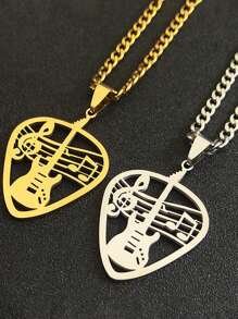 Collar colgante de púa de guitarra de música rock de acero inoxidable para mujer/hombre, cadena punk con nota musical de bajo