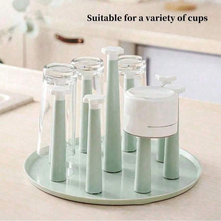 1 pieza Estante giratorio con 4/9/12 postes desmontables y bandeja para encimera, escurridor de taza de escritorio para el hogar, soporte de secado de vasos, organizador de almacenamiento de botellas para casa, bar, club y fiestas