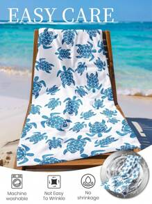 1pc Printed Beach Towel, Turtle Pattern Swim Towel, Bath Towel, Fashion Style Beach Towel, Super Absorbent Bath Towel For Bathroom, Swimming, Fitness, Yoga, Soft And Comfortable Microfiber Towel, Lightweight And Portable, Wind And Sun Protection, Sandproof For Summer Travel, Vacation Holiday Bathroom Decor, Recommend Regular Sizes And Larger Sizes, (35*75cm Small Size Towel,150cm Or Above Recommended)