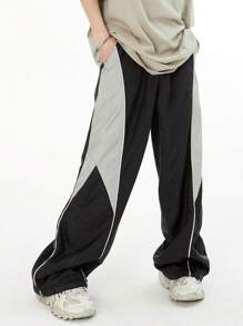 DK-MB High Street Varsity Style Colorblocked Loose Straight Leg Casual Cargo Pants, Fashion Unisex Couple Streetwear Hip Hop Baggy Pants, Versatile All-Match Wide Leg Trousers Suitable For Boyfriend/Husband Gift