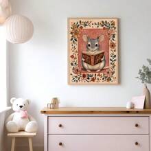 1 pezzo Stampa su tela con cartellone artistico naif di un topolino che legge, senza cornice, per nido d'infanzia, stile cottagecore accogliente, arte da parete minimalista rustica vintage per amanti dei libri, salotto, camera da letto, decorazione moderna per casa, sopra il letto