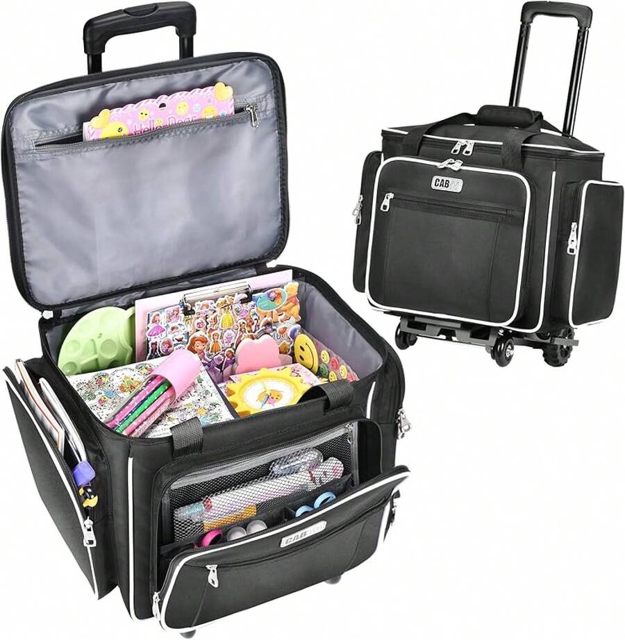 Rolling Craft Tote Bag With Wheels – Removable Folding Hand Truck – Ideal For Women/Teachers - Black - View 1
