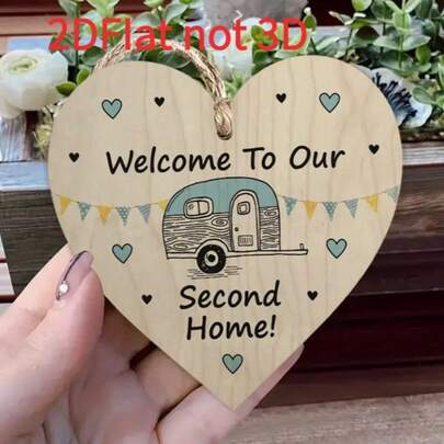 2D Flat Vintage Wood Farmhouse Heart Shaped Welcome Sign With Retro Camper Design, Suitable For Porch Or Entryway, No Electricity Required, Perfect Gift For Camping Lovers, Camping Decor Banner | Artificial Wood Hanging Plaque Fit For 11 Holidays, 2D Flat Christmas Decorations Home Christmas Gifts Christmas Decor
