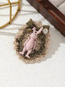 1 pieza Elegante broche de conejo decorativo hecho a mano de aleación, joya floral elegante, pin regalo para mujeres, adecuado para uso diario