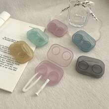 1PC/2PCS/5PCS Retro Chic Candy Color Mini Contact Lens Case Color Contact Lens Case Set With Mirror Compact Portable Immersion Storage Set Eye Contact Lens Color Contact Lens Case