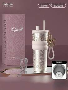 Vaso térmico de gran capacidad de 500ml/700ml/710ml - Taza de café de acero inoxidable con tapa, vaso de viaje para bebidas calientes y frías, compatible con portavasos de coche, material, tapa con boquilla y soporte para pajita, banda de silicona antideslizante para sujetar, portátil para exteriores, camping, oficina, regalo de botella de agua para novia, estudiante, vuelta al cole para niños
